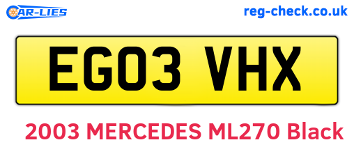 EG03VHX are the vehicle registration plates.