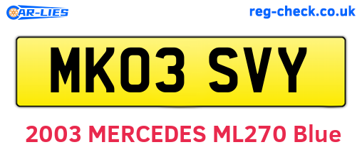 MK03SVY are the vehicle registration plates.