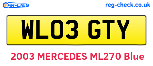 WL03GTY are the vehicle registration plates.