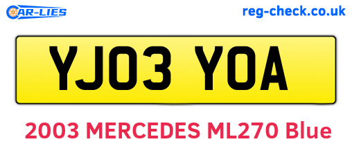 YJ03YOA are the vehicle registration plates.
