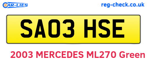 SA03HSE are the vehicle registration plates.