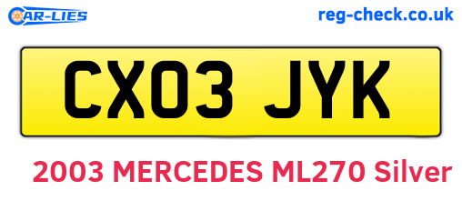 CX03JYK are the vehicle registration plates.
