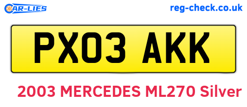PX03AKK are the vehicle registration plates.