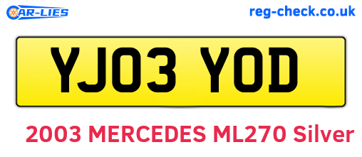 YJ03YOD are the vehicle registration plates.
