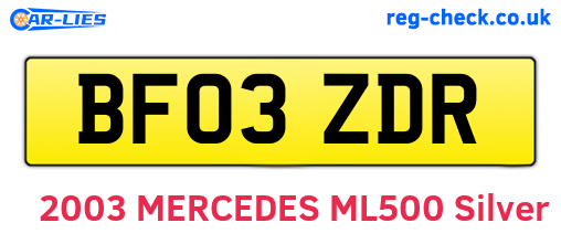 BF03ZDR are the vehicle registration plates.