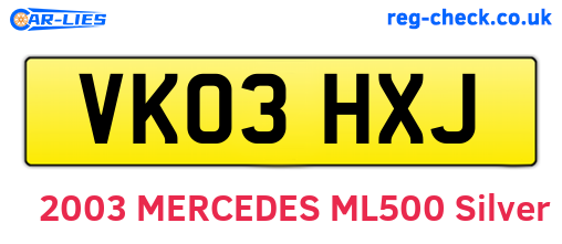 VK03HXJ are the vehicle registration plates.
