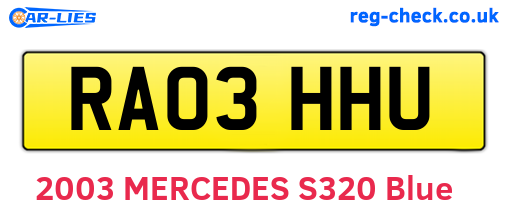 RA03HHU are the vehicle registration plates.