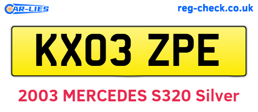 KX03ZPE are the vehicle registration plates.