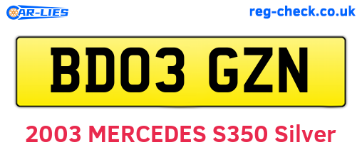 BD03GZN are the vehicle registration plates.