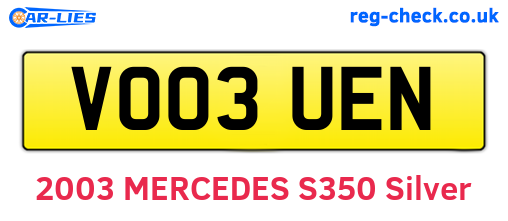 VO03UEN are the vehicle registration plates.