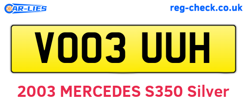 VO03UUH are the vehicle registration plates.