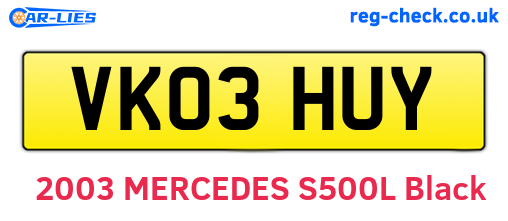 VK03HUY are the vehicle registration plates.