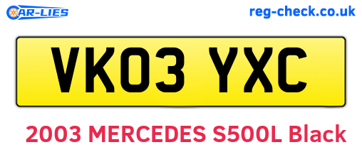 VK03YXC are the vehicle registration plates.