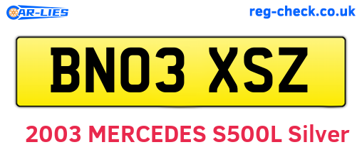 BN03XSZ are the vehicle registration plates.