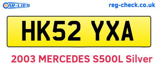 HK52YXA are the vehicle registration plates.