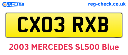 CX03RXB are the vehicle registration plates.
