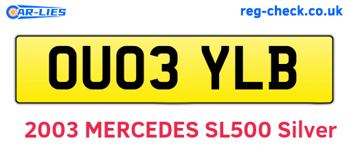 OU03YLB are the vehicle registration plates.