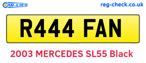 R444FAN are the vehicle registration plates.
