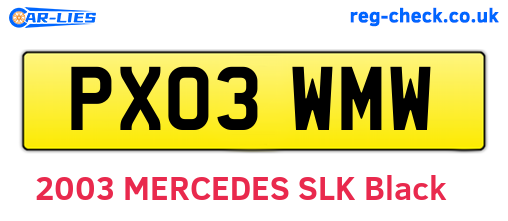 PX03WMW are the vehicle registration plates.