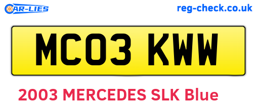 MC03KWW are the vehicle registration plates.