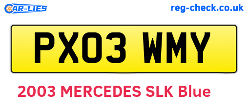 PX03WMY are the vehicle registration plates.