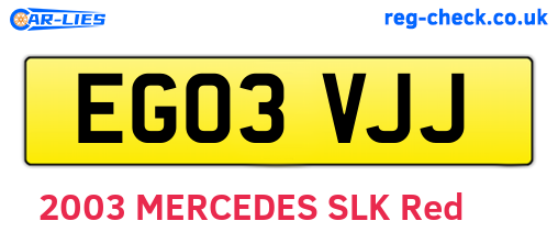 EG03VJJ are the vehicle registration plates.
