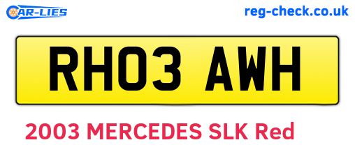RH03AWH are the vehicle registration plates.