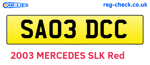 SA03DCC are the vehicle registration plates.