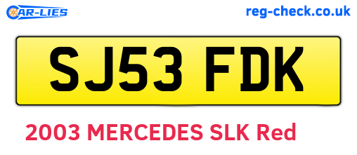 SJ53FDK are the vehicle registration plates.