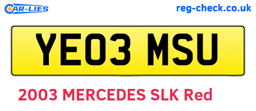 YE03MSU are the vehicle registration plates.