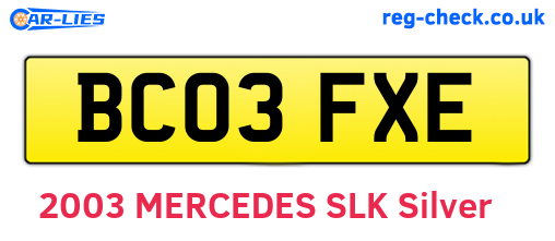 BC03FXE are the vehicle registration plates.