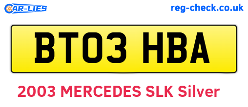 BT03HBA are the vehicle registration plates.