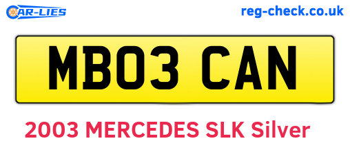 MB03CAN are the vehicle registration plates.