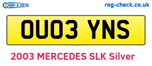 OU03YNS are the vehicle registration plates.