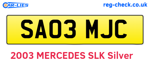 SA03MJC are the vehicle registration plates.