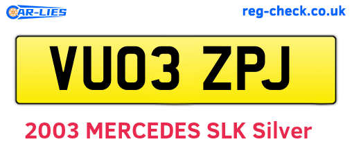 VU03ZPJ are the vehicle registration plates.