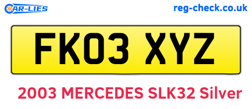 FK03XYZ are the vehicle registration plates.