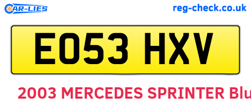 EO53HXV are the vehicle registration plates.