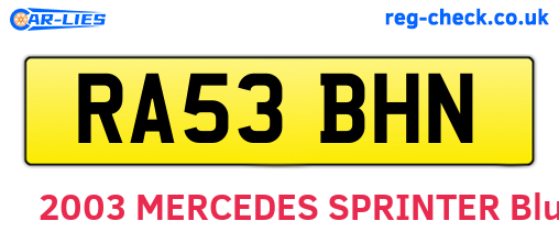 RA53BHN are the vehicle registration plates.