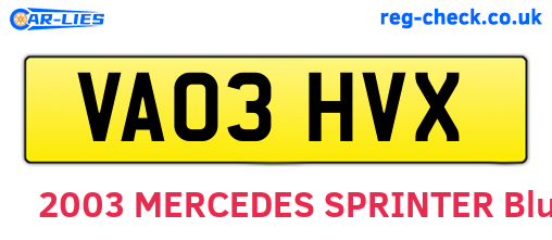 VA03HVX are the vehicle registration plates.