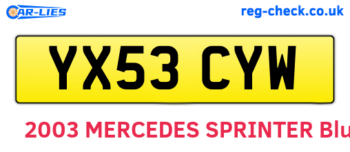 YX53CYW are the vehicle registration plates.