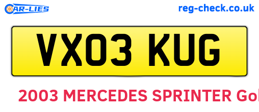 VX03KUG are the vehicle registration plates.