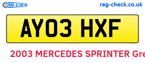 AY03HXF are the vehicle registration plates.