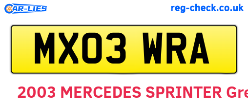 MX03WRA are the vehicle registration plates.