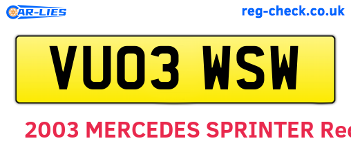 VU03WSW are the vehicle registration plates.
