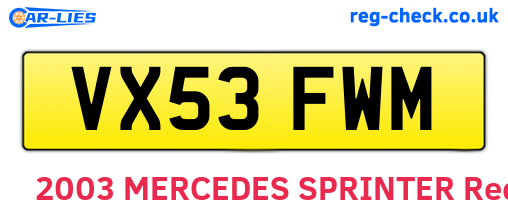 VX53FWM are the vehicle registration plates.