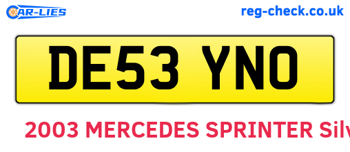 DE53YNO are the vehicle registration plates.