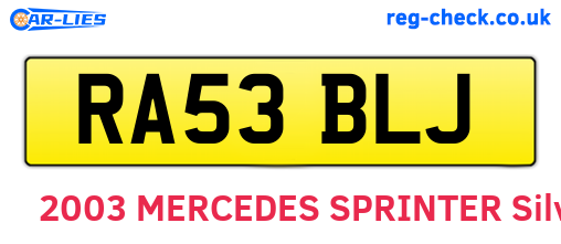 RA53BLJ are the vehicle registration plates.