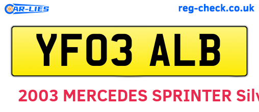 YF03ALB are the vehicle registration plates.