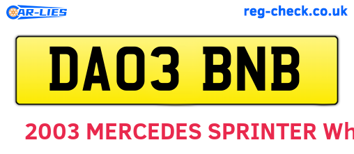 DA03BNB are the vehicle registration plates.